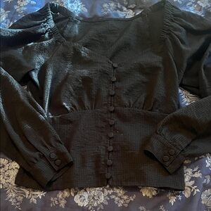 Madewell Black Textured Button-Up Blouse